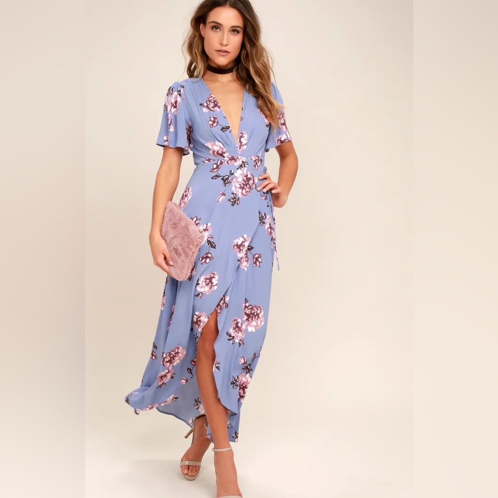ASTR the Label - Selma Periwinkle Floral Wrap Dress # 1